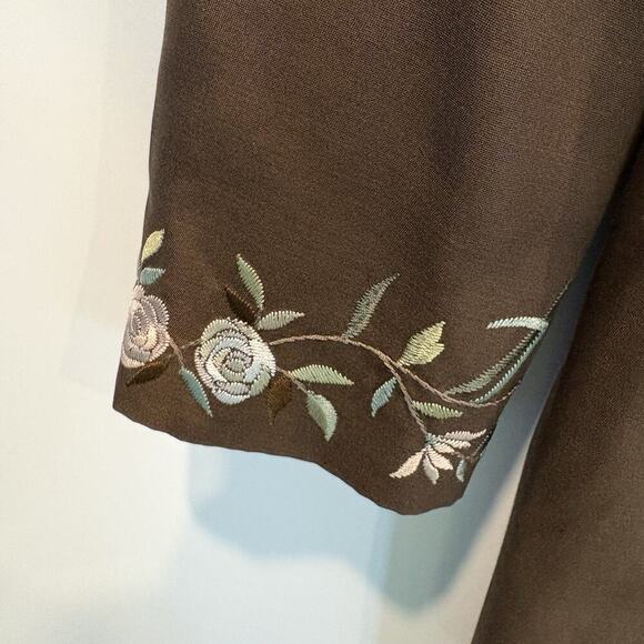 Talbots Brown Silk Shantung Embroidered Long Blazer Jacket Womens Size 12 - Picture 4 of 7